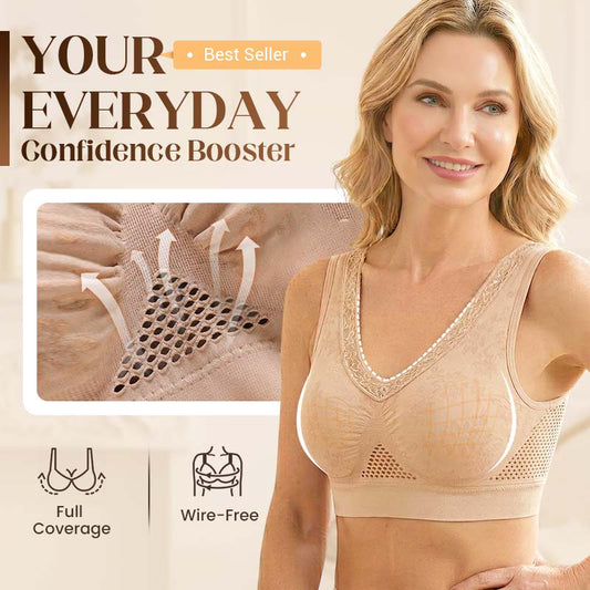 🏆 Last Day Buy One Get One Free -Special Price £9.99 ! 💐 🎁Lace Wireless Pure Cotton Buttonless Comfy Lifting Bra