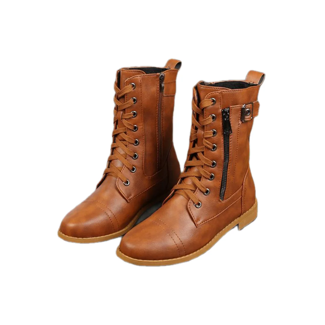 🍂Orthopedic Leather Boots with Side Zipper – Women's Round Toe for Foot Relief & Fashion