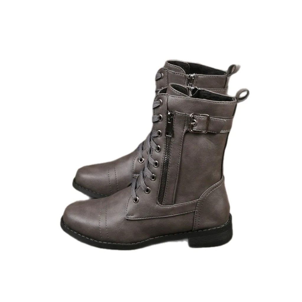 🍂Orthopedic Leather Boots with Side Zipper – Women's Round Toe for Foot Relief & Fashion