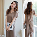 💖Limited Sale 50% OFF💖Soft Comfortable Ice Silk Short Sleeve T-Shirt Two Piece Set Loose Wide-leg Pants