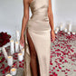 Fits Your Curves Satin One Shoulder Drape Slit Maxi Dress