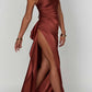 Fits Your Curves Satin One Shoulder Drape Slit Maxi Dress