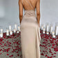 Fits Your Curves Satin One Shoulder Drape Slit Maxi Dress