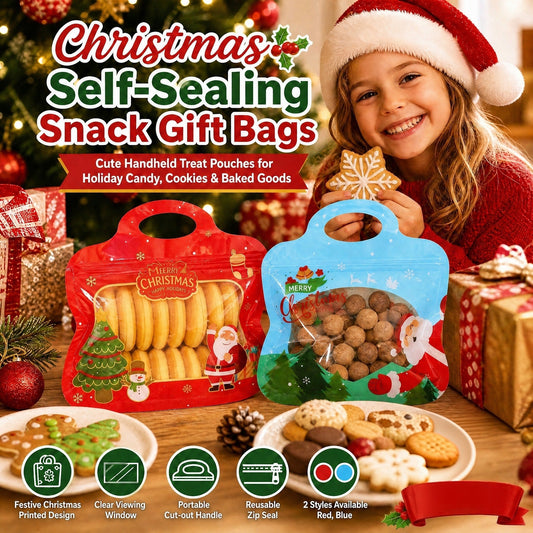 🍬LAST DAY SALE 50% OFF!!🎁Easy Fill, Easy Seal🎄 Festive Self-Seal Treat Bags – Santa & Snowman Print | Resealable, Food-Safe & Perfect for Cookies, Chocolates & Little Gifts 🎅⛄