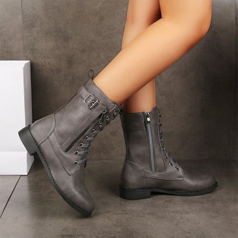 🍂Orthopedic Leather Boots with Side Zipper – Women's Round Toe for Foot Relief & Fashion