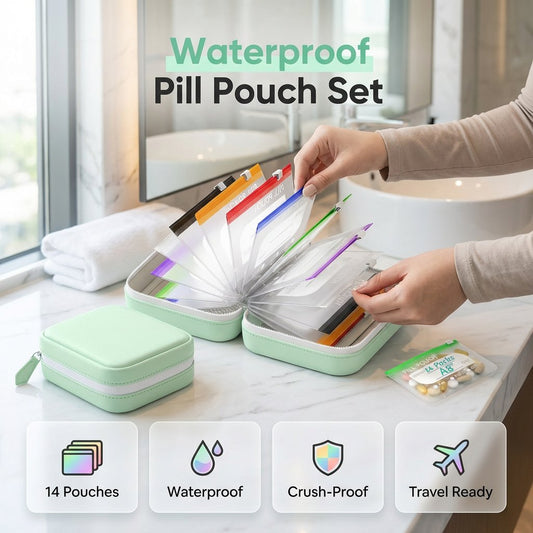 💊 50% OFF NOW! 🏆 Waterproof Pill Pouch Set – Holds 7–14 days of meds & vitamins – Crush-resistant shell for travel & daily use ✨