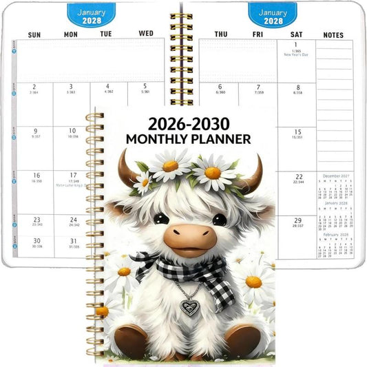🏆Surprise Price: Only £7.99!!!🐄2026-2030 Monthly Planner Cute Highland Cow🗓️