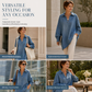 ⏳LAST DAY SALE ONLY ￡19.99!!💙 Women's Casual Loose Denim V-Neck Pullover Shirt with Batwing Sleeves and Asymmetrical Hem