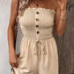 🎉Last Day Promotion 50% OFF💃Women's Strapless Frill Trim Shirred Tie Front Wide Leg Tube Romper